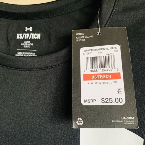 Under Armour HeatGear Women Black Loose Athletic T-shirt Size XS - Picture 4 of 5